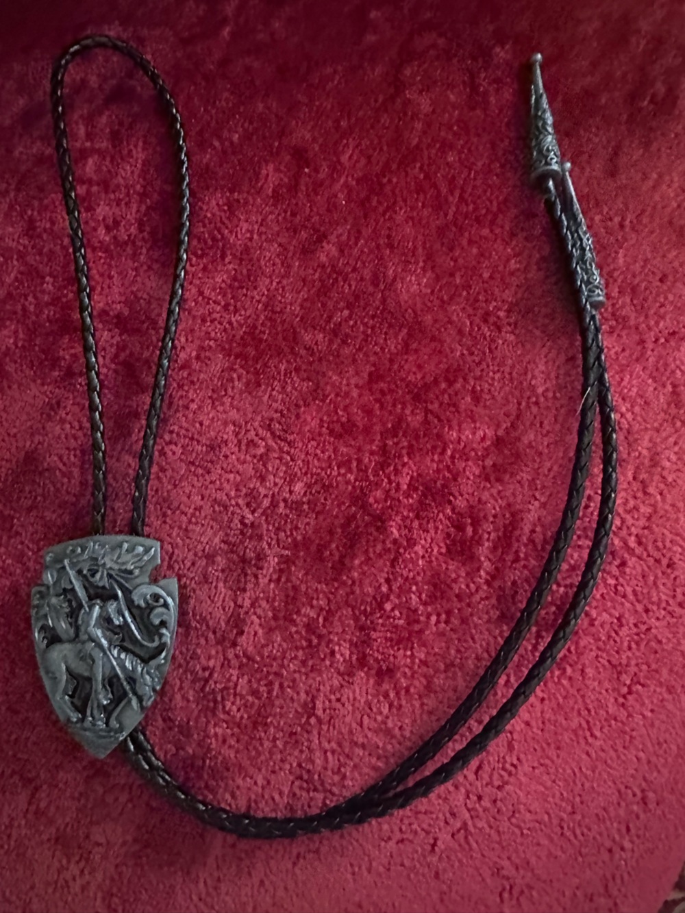 Black Braided Leather Bolo Tie with Decorative Metal Slide